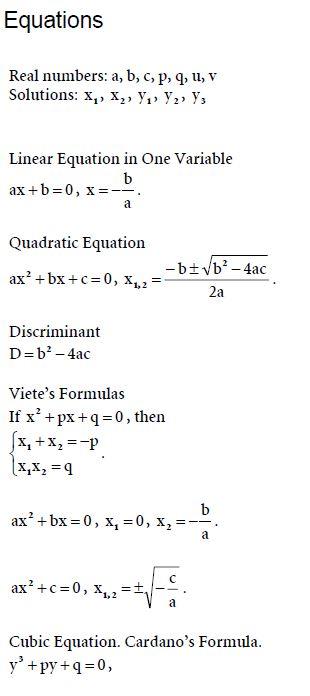 Algebra Equations Mathematics Formulas