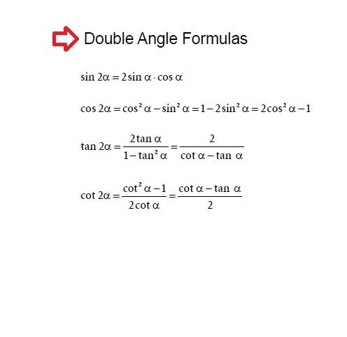 Trigonometry Double Angle Mathematics Formulas