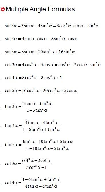 Trigonometry Multiple Angle Mathematics Formulas