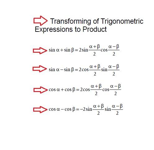 Trigonometry Transforming of Trigonometric Expression to Product Mathematics Formulas