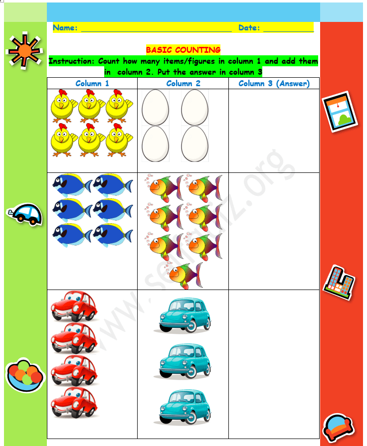 Basic Counting per items pre school and kinder