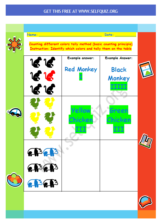 Counting different colors animals tally method